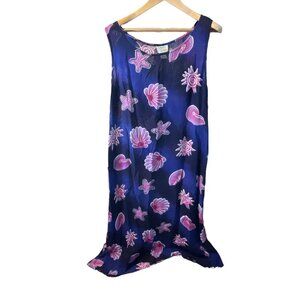 Palm Harbour Blue Pink Sea Life Sleeveless Maxi Dress Sz XL